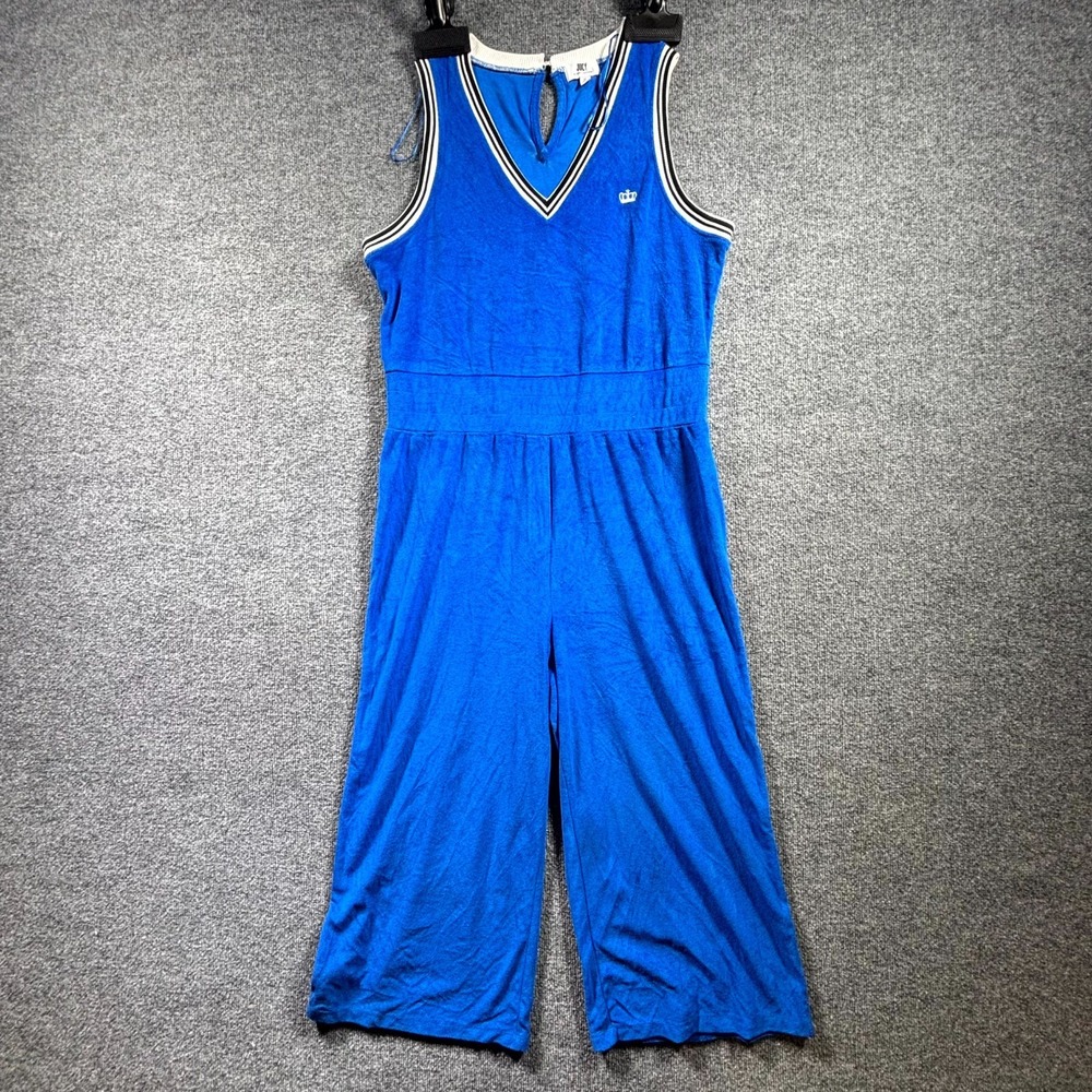 Juicy Couture Jumpsuit Womens XL Royal Blue Terry Crown Embroidered Capri V-Neck